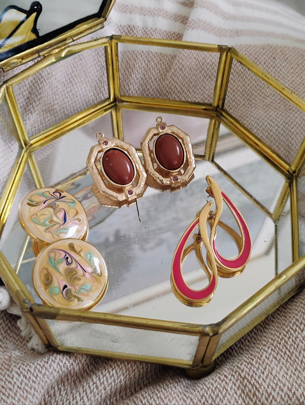 Vintage, Earring Bundle 3 pairs, Golden Clip On Pierced